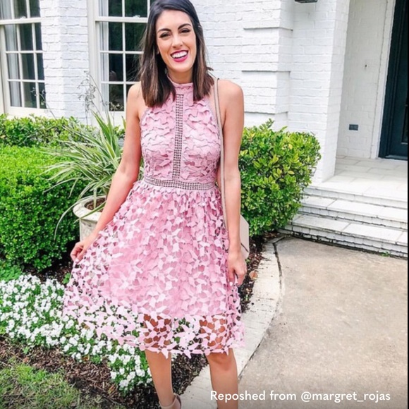 SHEIN Dresses & Skirts - Pink SHEIN Lace High-neck Dress